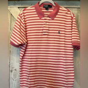 Polo Ralph Lauren Men’s Pink & White Stripe Short Sleeve Polo Size Large Nice!!